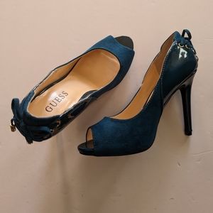 Guess open toe high heels, Size 6. Blue-Green
